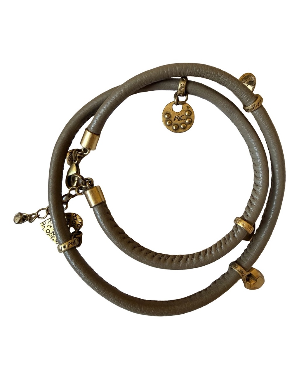 /C Wrap Leather Bracelet with Gold-Tone Accents - Gray with charms